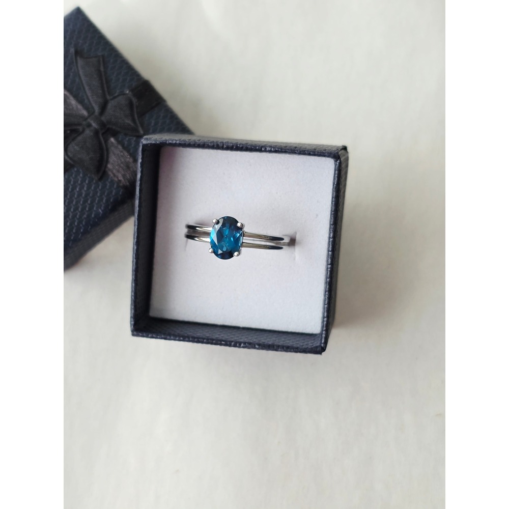London Blue Topaz Ring Sterling Silver 925 Oval Cut Split Shank Size 7.25